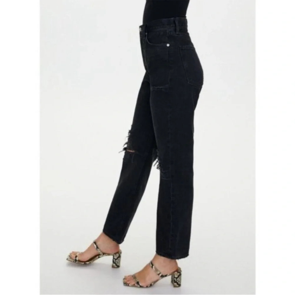 AGOLDE 90's Jean Mid Rise Loose Audio Black Distressed Size 28 - Picture 4 of 10